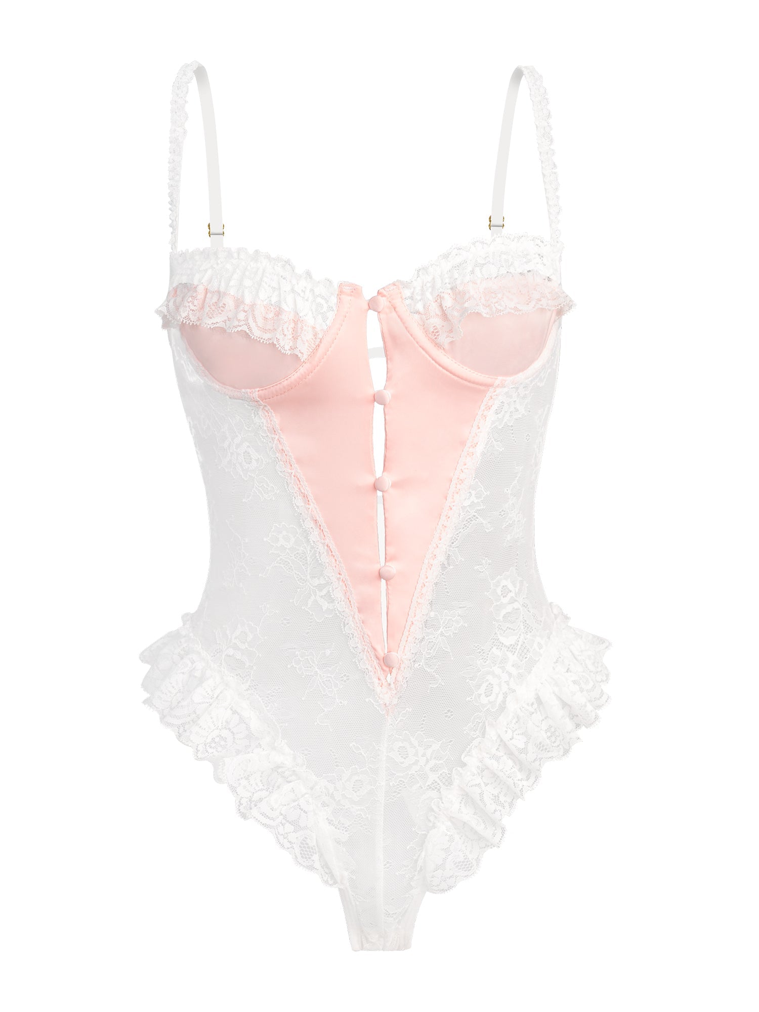 Pink And White Lace Bodysuit Sexy Lingerie For Women Hello.LA.Girl